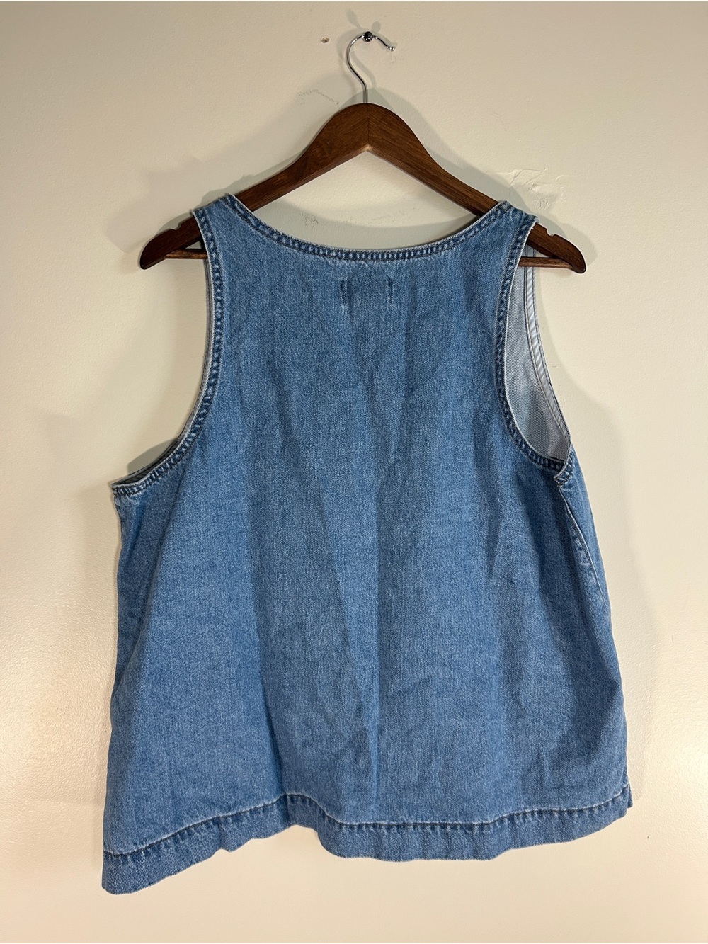 Oversized Denim Tank Top with Chest Pocket - Blue - Picture 3 of 4